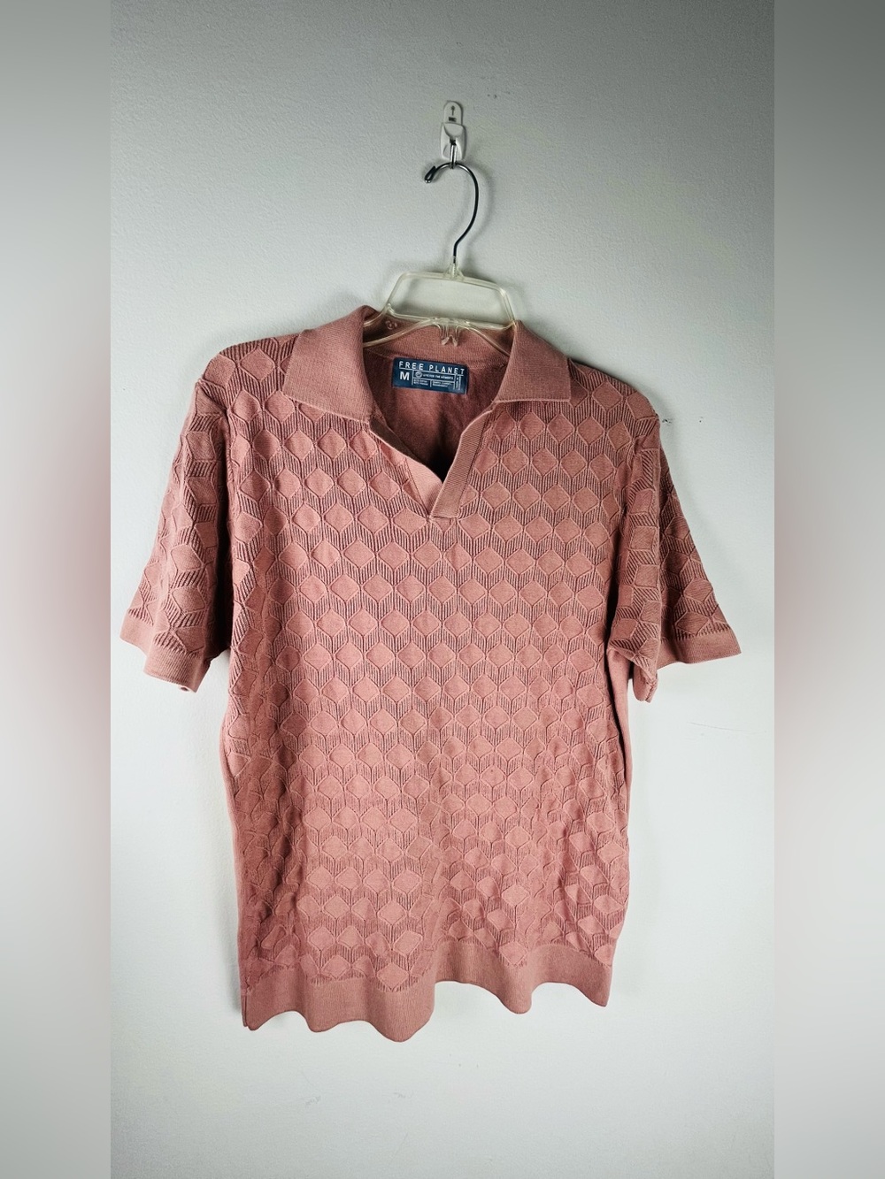 Free Planet Men's Open-Collar Polo in Rose